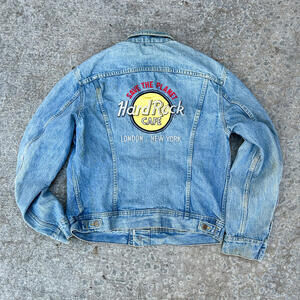 VNTG Lee Denim Jacket Hard Rock Cafe Save The Planet Embroidered Trucker USA (L)